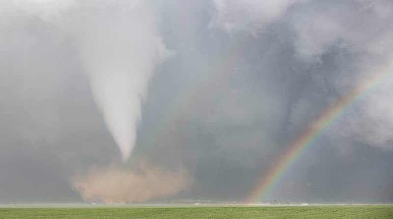 Rainbow in Texas with tornado