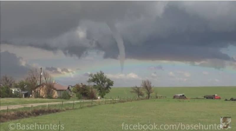 Rainbow with tornado in Colorado. Storm. 